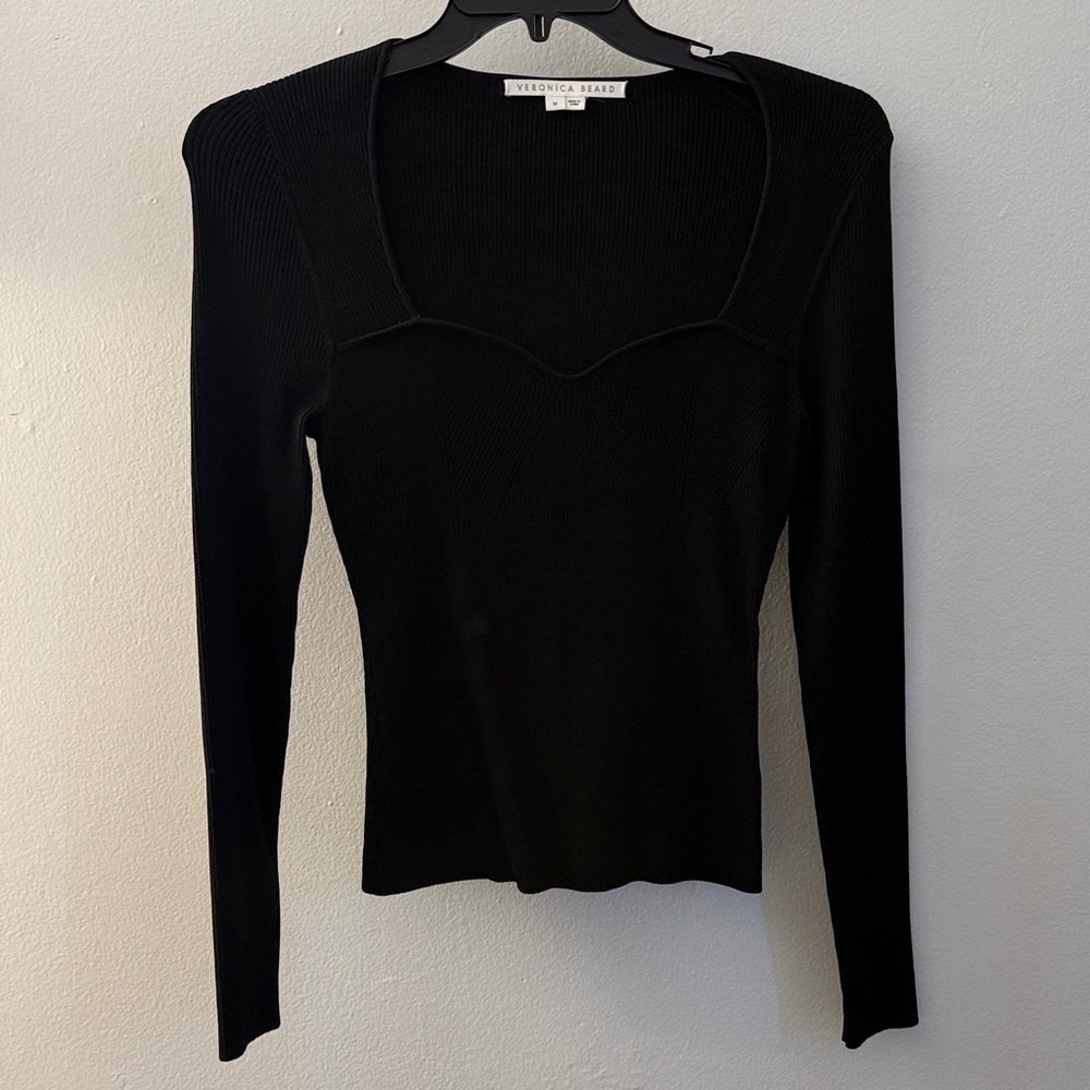 Veronica Beard Ribbed Black Long Sleeve Top